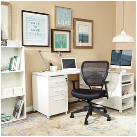 Office Star Prado 3-Shelf white bookcase and desk